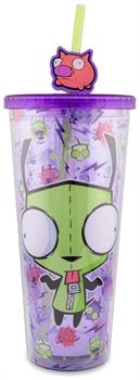 Invader Zim GIR Plastic Carnival Cup With Lid and Straw Topper | Holds 24 Ounces