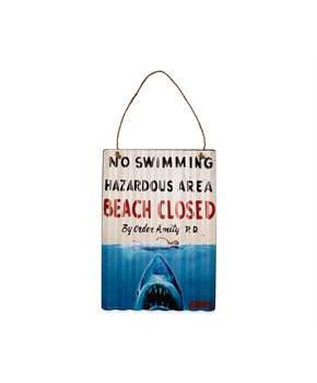 JAWS "Beach Closed" Corrugated Tin Sign | 12 x 16 Inches