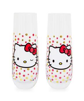 Hello Kitty Polka Dot Portrait 9-Ounce Stemless Fluted Glassware | Set of 2