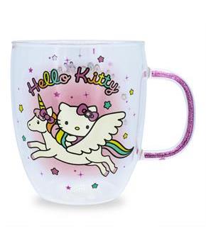 Sanrio Hello Kitty Unicorn Glass Mug With Glitter Handle | Holds 14 Ounces