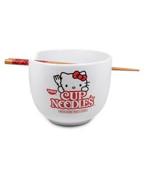 Hello Kitty Cup Noodle Japanese Dinnerware Set | 20-Ounce Ramen Bowl, Chopsticks