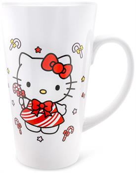 Sanrio Hello Kitty Holiday Candy Cane Ceramic Tall Latte Mug | Holds 16 Ounces
