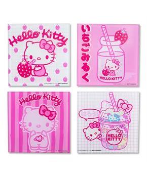 Sanrio Hello Kitty Strawberry Milk Glass Coasters | Set of 4