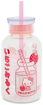 Sanrio Hello Kitty Strawberry Glass Milk Bottle With Straw | Holds 15 Ounces