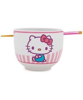 Sanrio Hello Kitty Tokyo Pink Stripes Ramen Bowl with Chopsticks