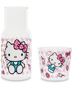Sanrio Hello Kitty Pink Dots 18-Ounce Glass Pitcher and 8-Ounce Cup