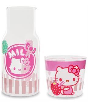Sanrio Hello Kitty Strawberry Milk 18-Ounce Glass Pitcher and 8-Ounce Cup