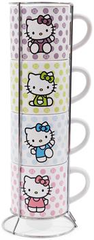 Sanrio Hello Kitty 4-Piece Stacking Mug Set With Wire Rack | Each Hold 10 Ounces