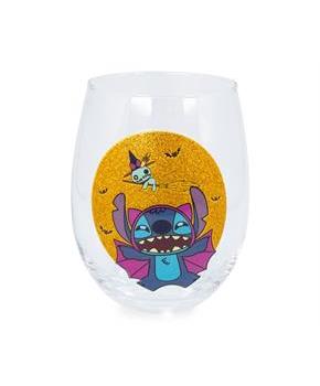 Disney Lilo & Stitch Halloween Glitter Stemless Wine Glass | Holds 20 Ounces