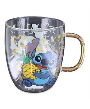 Disney Lilo & Stitch Pineapples 14oz Glitter Handle Glass Mug