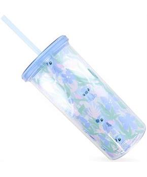 Disney Lilo & Stitch Floral Pattern 20oz Plastic Cold Cup w/ Lid and Straw
