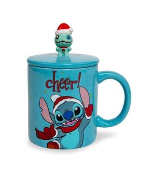 Disney Lilo & Stitch Holiday Cheer Ceramic Mug With Lid | Holds 18 Ounces