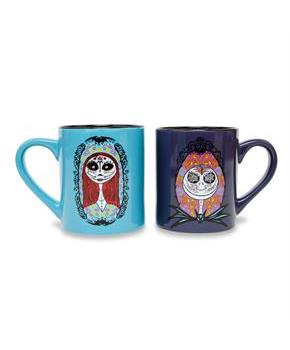 Disney Nightmare Before Christmas Sugar Skulls Jack and Sally Ceramic Mug Set