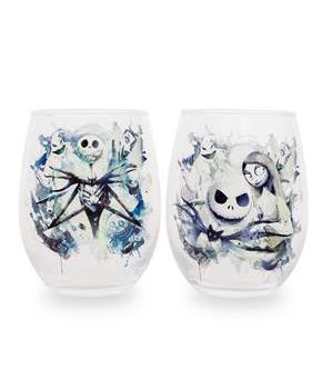 Nightmare Before Christmas Ink Blot 2 Piece 20oz Stemless Wine Glass Set