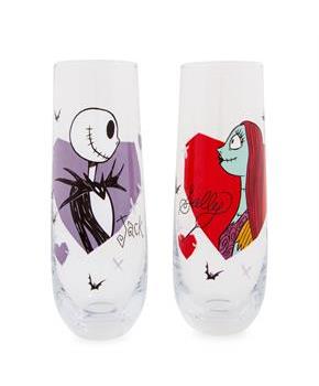 Disney The Nightmare Before Christmas Jack and Sally Fluted Glassware | Set of 2