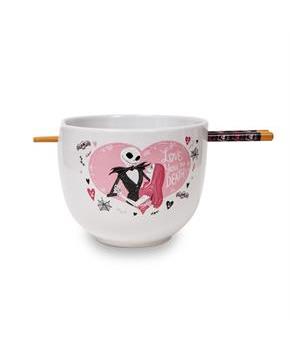 Disney The Nightmare Before Christmas Jack and Sally Ramen Bowl With Chopsticks