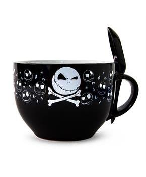 Disney The Nightmare Before Christmas Cross Bones Ceramic Soup Mug With Spoon