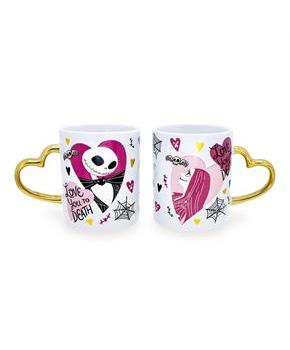 Disney Nightmare Before Christmas Jack and Sally Sculpted Handle Ceramic Mug Set