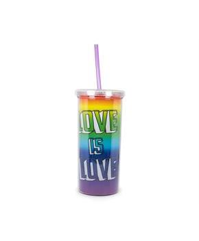 Love is Love Rainbow Carnival Cup With Glitter Lid And Straw | Holds 20 Ounces