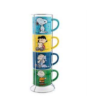 Peanuts Characters Ceramic Stacking Mug Set With Rack | Each Holds 10 Ounces