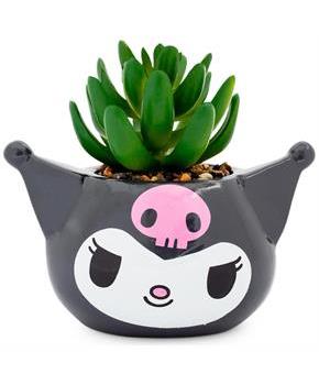Sanrio Kuromi Smiling Head 3-Inch Ceramic Mini Planter With Artificial Succulent