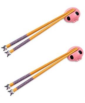 Sanrio Kuromi 2-Pair Bamboo Chopstick Set With Ceramic Rests
