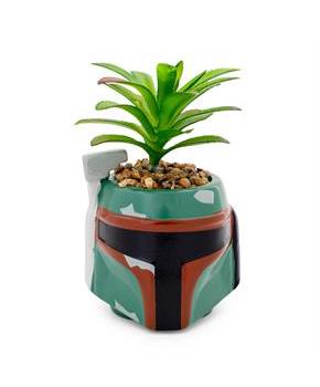 Star Wars Boba Fett Helmet 3-Inch Ceramic Mini Planter With Artificial Succulent