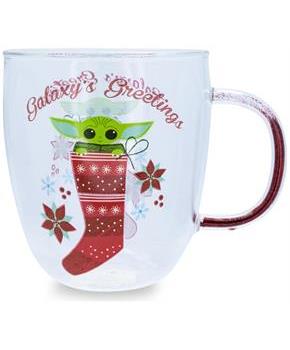Star Wars: The Mandalorian Grogu Holiday Glitter Handle Glass Mug | 14 Ounces
