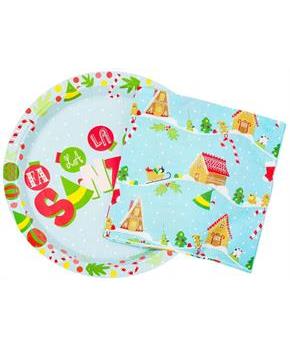 Elf Fa La La Santa Snow Icons 32 Piece Paper Napkin and Plate Party Pack