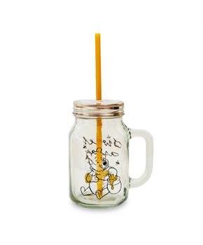 Winnie the Pooh Sweet as Can Bee 21 Ounce Glass Mason Jar With Lid and Straw