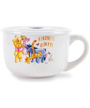 Disney Winnie The Pooh "We Are Family" Ceramic Soup Mug With Lid | 24 Ounces