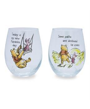 Disney Winnie The Pooh Quotes Stemless Wine Glass Set | Each Holds 20 Ounces