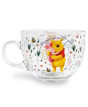 Disney Winnie the Pooh and Piglet Floral Glass Mug | Holds 16 Ounces