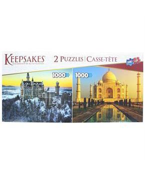 Set of 2 Keepsakes 1000 Piece Jigsaw Puzzles | Neuschwanstein Castle / Taj Mahal