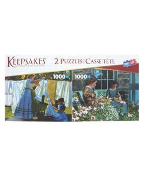 Set of 2 Keepsakes 1000 Piece Jigsaw Puzzles | Wash Day / Snapping Beans