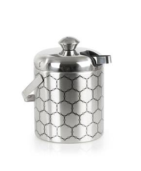 Stainless Steel Ice Bucket With Ice Molecule Pattern | Includes Set Of Ice Tongs