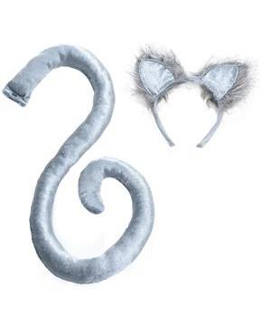 Grey Cat Tail & Ears Adult Costume Set