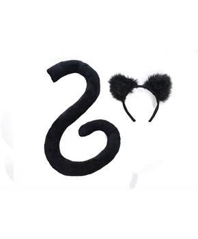 Black Cat Tail & Ears Adult Costume Set