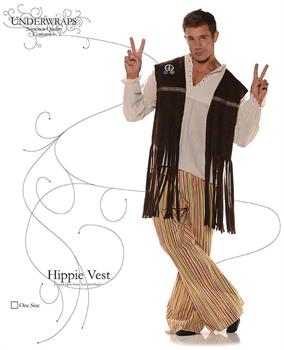 Fringed Hippie Brown Adult Vest Costume with Patches
