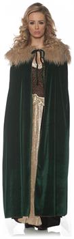 Women's Panne Renaissance Costume Cape w/ Faux Fur Trim - Green