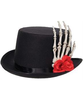 Black Top Hat with Skeleton Hand Adult Costume Accessory