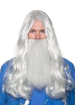 Grey Wizard Wig and Beard Adult Costume Set | One Size