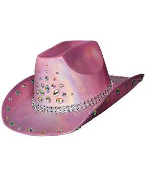 Pink Holographic Cowboy Hat With Diamond Studs Adult Costume Accessory