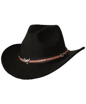 Black Cowboy Hat with Bull Head Band Adult Costume Accessory