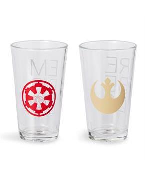 Star Wars 16oz Pint Glasses - Rebel & Empire Symbols - 2 Set