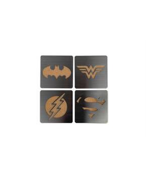 DC Comics Laser-Cut Superhero Logo Coaster Set | Batman | Superman | Wonder Woman | Flash