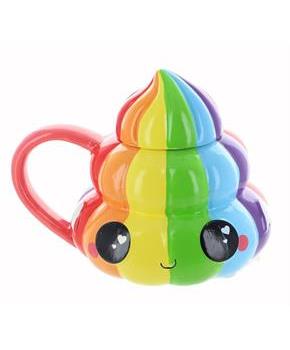 Glitter Galaxy Collectibles | Rainbow Poop Emoji Mug with Lid | 20 oz