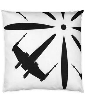 Star Wars White Throw Pillow | Black X-Wing Fighter Design | 25 x 25 Inches