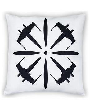 Star Wars White Throw Pillow | Black X-Wing Fighter Design | 18 x 18 Inches