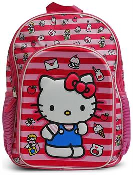 Sanrio Hello Kitty Pink Striped 16 Inch Backpack with Front Pocket